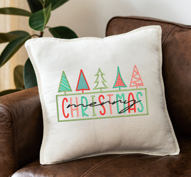Retro Christmas Embroidery Designs, Minimalist Vintage Merry Christmas Embroidery Design