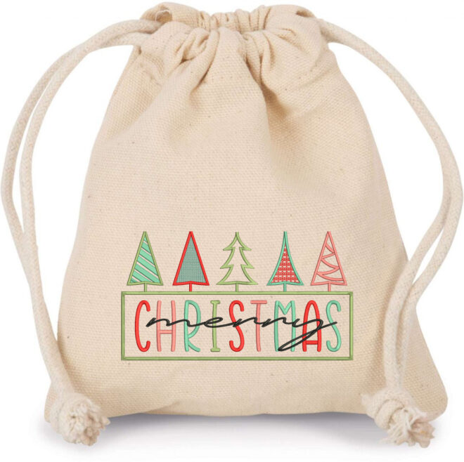 Retro Christmas Embroidery Designs, Minimalist Vintage Merry Christmas Embroidery Design