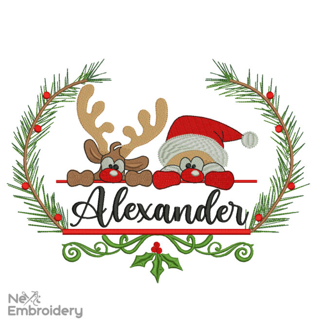 Santa and Deer Embroidery Design, Christmas Machine embroidery File