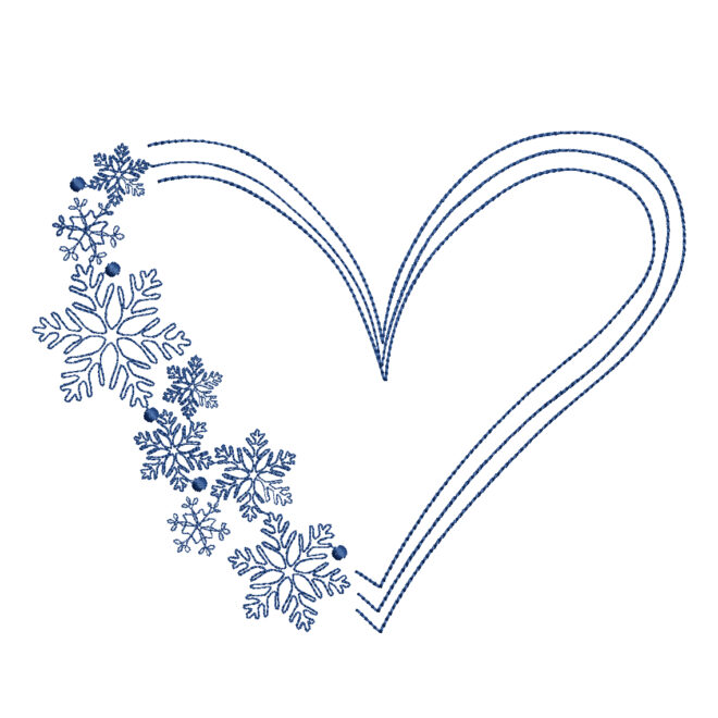 Snowflake Heart Embroidery Designs, Minimalist Merry Christmas Embroidery Design