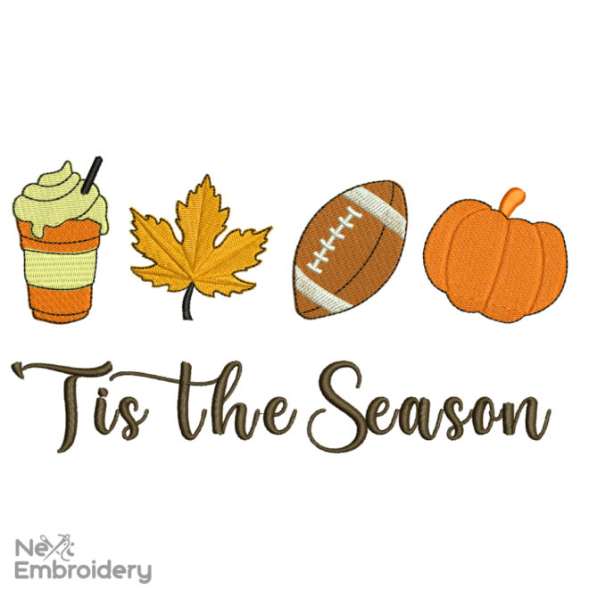 Tis' The Season Fall Embroidery Design, Fall Football Embroidery Design, Football, Halloween, Gamer Day, Tis The Season