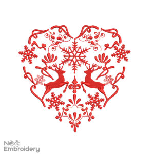 Christmas Scandinavian Heart Embroidery Design, Machine Embroidery Design