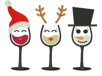 Christmas Wine Glasses embroidery design, Christmas Machine embroidery File