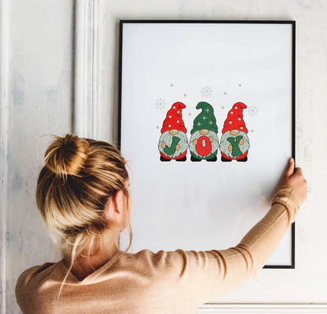 Joy Gnomes Embroidery Design, Merry Christmas Embroidery Designs, Christmas ornaments machine embroidery design