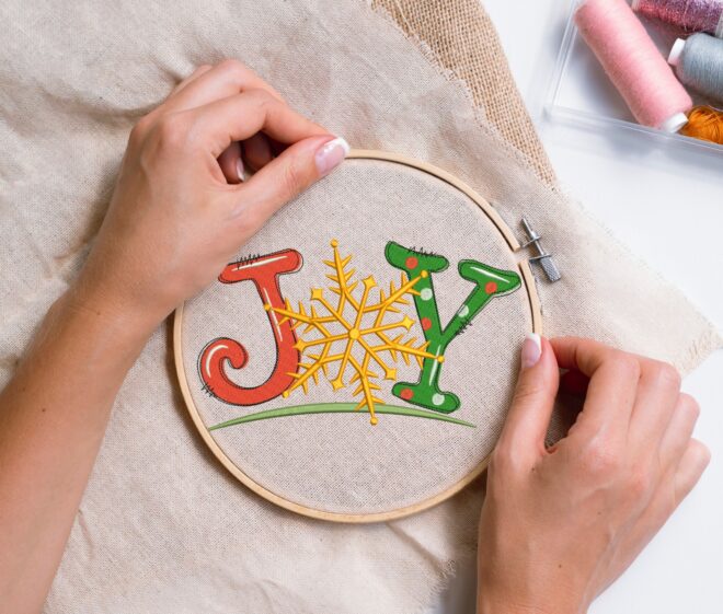Joy Snowflake Christmas Embroidery Designs, Christmas Decor Machine Embroidery File