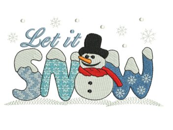 Let it Snow Embroidery Design, Snowman Christmas Embroidery Designs