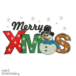 Merry Xmas Embroidery Design, Christmas Snowman Machine Embroidery Design