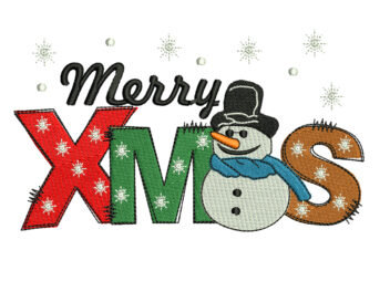 Merry Xmas Embroidery Design, Christmas Snowman Machine Embroidery Design