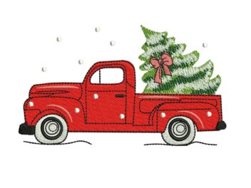 Mini Christmas Tree Truck Embroidery Design, Winter Advent Merry Christmas Design