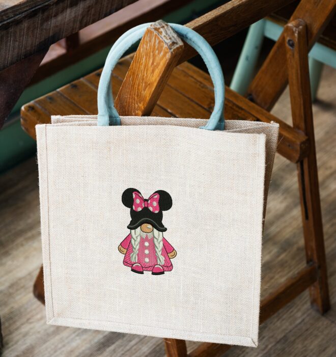 Mini Mouse Girl Gnome Embroidery Design, Mice Embroidery Design, Cute Gnome embroidery design