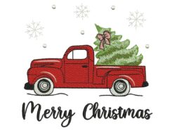 Rerto Christmas Tree Truck Embroidery Design