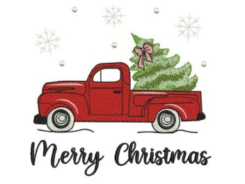 Rerto Christmas Tree Truck Embroidery Design, Vintage Winter Advent Merry Christmas Design