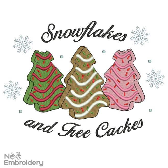 Snowflakes and Tree Cakes Embroidery Design, Little Debbie Christmas Machine embroidery File