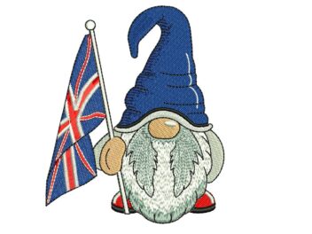 Union Jack Gnome Embroidery Design, British Flag Gnome, England, Great Britain Machine Embroidery Designs