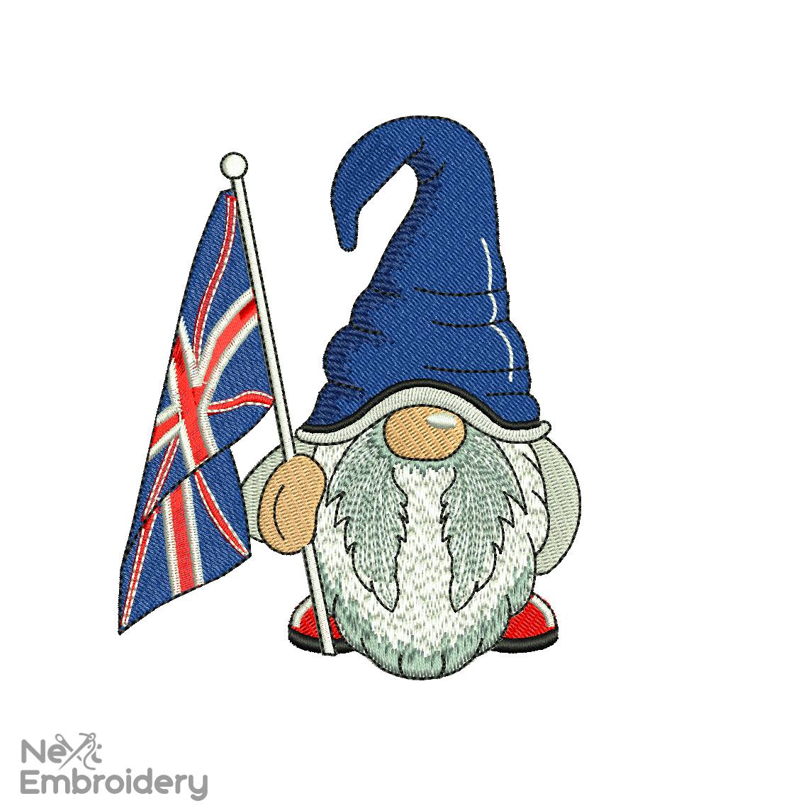 Union Jack Gnome Embroidery Design, British Flag Gnome, England, Great Britain Machine Embroidery Designs