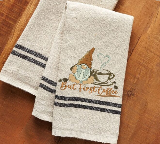 But First Coffee Embroidery Design, Coffee Gnome Embroidery Design