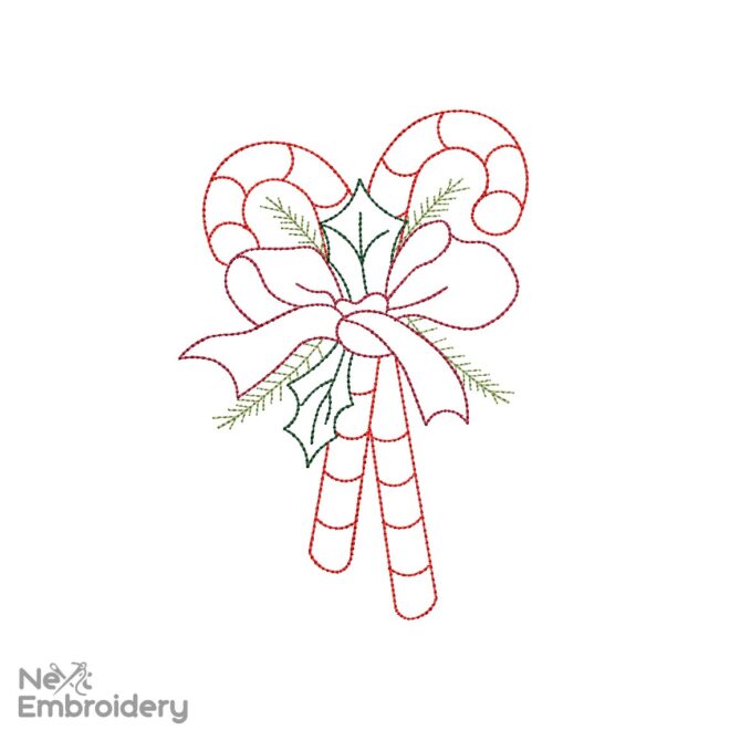Candy Cane Embroidery design, Merry Christmas Machine embroidery File