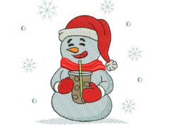 Christmas Snowman with Ice Coffee Embroidery Design
