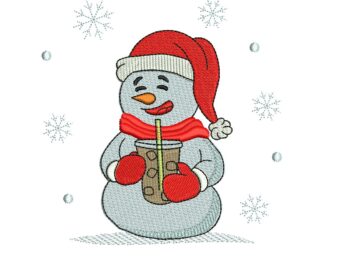 Christmas Snowman with Ice Coffee Embroidery Design, Christmas Embroidery Design, Iced Coffee Machine Embroidery Files
