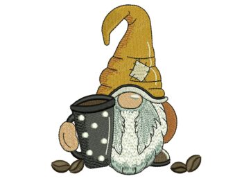 Coffee Cup Gnome Embroidery Design, Coffee Lover Embroidery Design