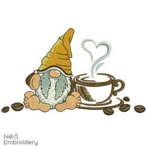 Coffee Gnome Embroidery Design, But First Coffee Embroidery Design