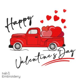 Happy Valentines Day Embroidery Designs, Vintage Pickup Love Embroidery Designs