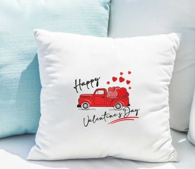 Happy Valentines Day Embroidery Designs, Vintage Pickup Love Embroidery Designs