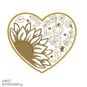 Heart Fall Leaves Embroidery Design, Sunflower Embroidery Design, Pumpkin , Fall Shirt, Halloween, Thanksgiving