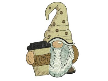 Hot Coffee Gnome Embroidery Design, Coffee Lover Embroidery Design