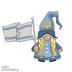 Israel Girl Gnome Embroidery Designs, Jewish Star Embroidery Designs, Patriotic