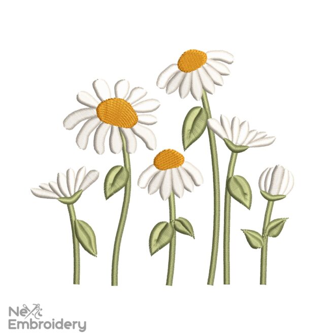 Mini Daisy Wildflowers Embroidery Design, Garden Spring Embroidery Designs