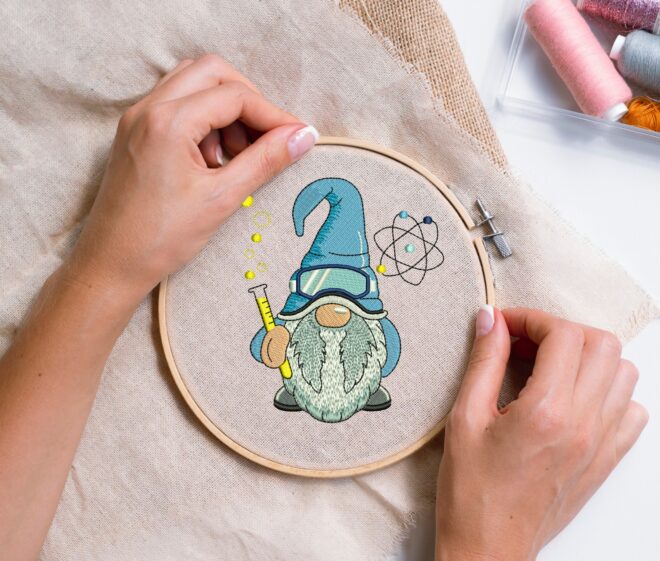 Scientist Gnome Embroidery Design, chemist Embroidery Design