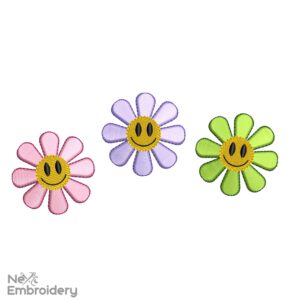 Smiley Mini Flower Embroidery Design, Smile Machine Embroidery File