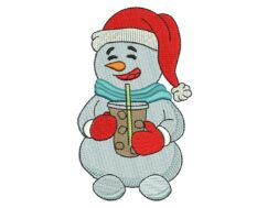 Snowman with Ice Coffee Embroidery Design