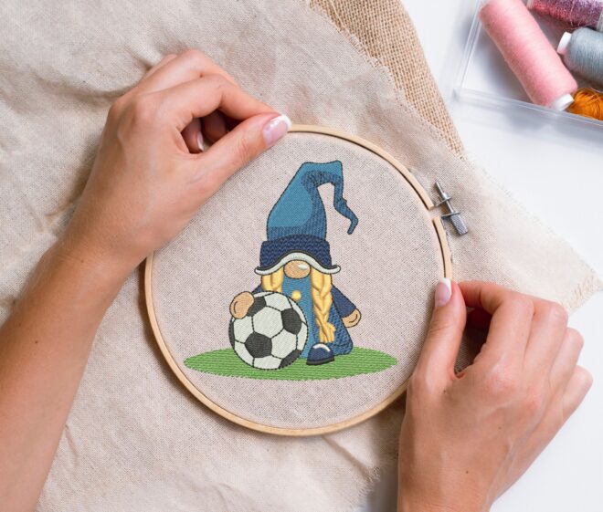 Soccer Girl Gnome Embroidery Design, Football Sport Embroidery Designs