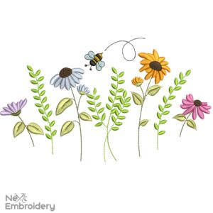 Spring Wildflowers Embroidery Design, Daisy Garden Spring Embroidery Designs