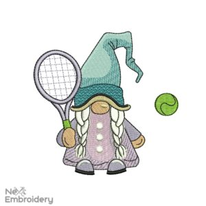 Tennis Girl Gnome Embroidery Design, Sport Embroidery Design