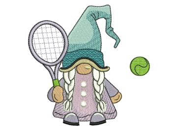 Tennis Girl Gnome Embroidery Design, Sport Embroidery Design
