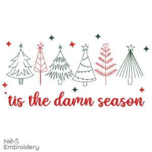 Tis the Damn Season Embroidery Designs, Music Merry Christmas Embroidery Design