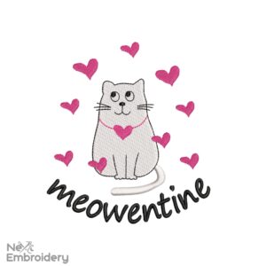 Cute Cat Valentine Embroidery Designs, Cat Lover Valentine Embroidery Designs