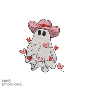 Cute Howdy Valentine Ghost Embroidery Designs, Heart Love Cute Ghost Embroidery Designs