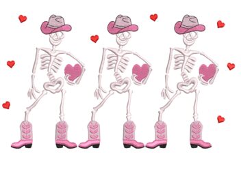 Dancing Skeleton Western Valentine Embroidery, Valentine Cowboy Machine Embroidery