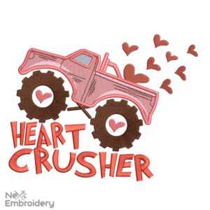Heart Crusher Embroidery Designs, Vintage Monster Truck Love Embroidery Designs