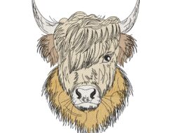 Highland Cow Embroidery Design
