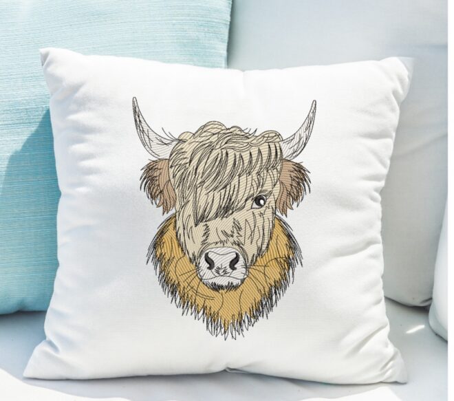 Highland Cow Embroidery Design, Line art Embroidery Design, Minimalist Machine Embroidery Design