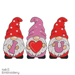 I Love U Embroidery Design, Gnomes Valentines day Embroidery Designs