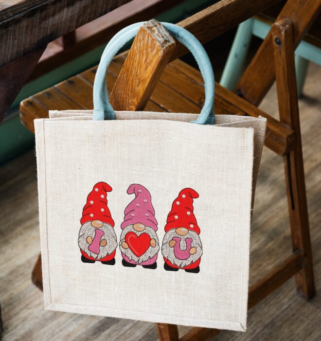 I Love U Embroidery Design, Gnomes Valentines day Embroidery Designs