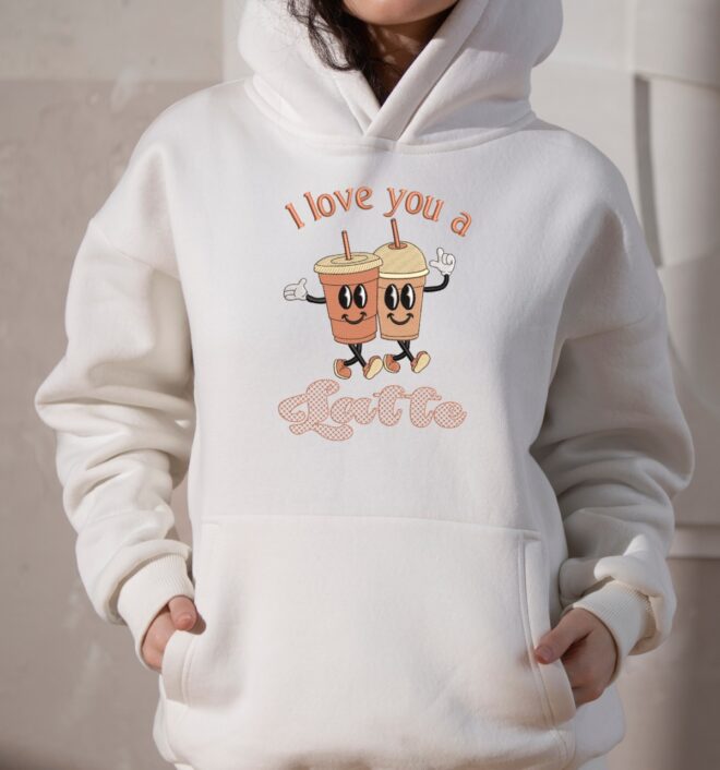 I Love You Latte Embroidery Design, Retro Sweet Valentine Embroidery Design