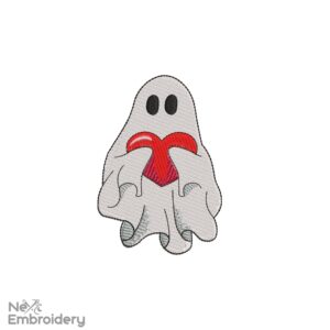 Little Ghost with Heart Embroidery Designs, Valentine Love Cute Ghost Embroidery Designs