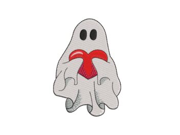 Little Ghost with Heart Embroidery Designs, Valentine Love Cute Ghost Embroidery Designs